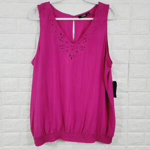 A.n.a Women's Sleeveless Eyelet Top Blouse V-Neck Elastic Hem Purple Size XL NWT